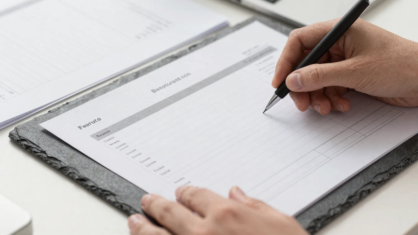 Hands organizing neatly formatted administrative reports on a sla