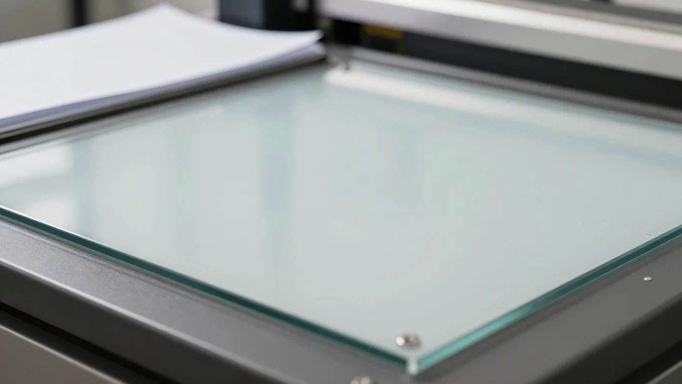 Clean scanner bed glass with overhead commercial lighting and cri